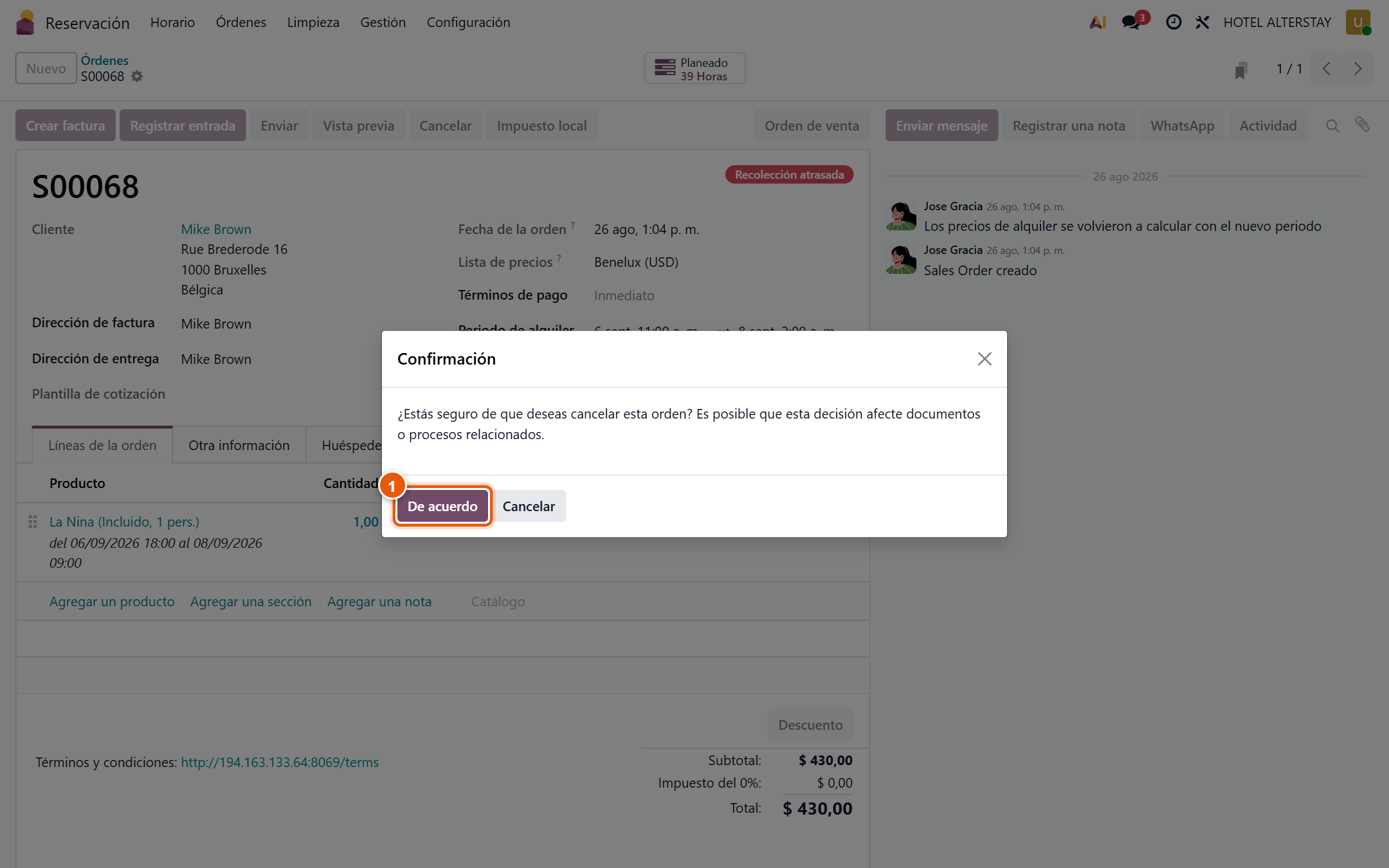 Confirmar cancelación