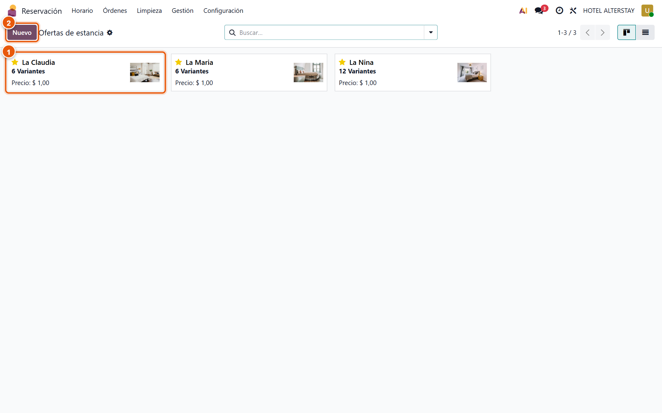 Configuración → Ofertas de estancia