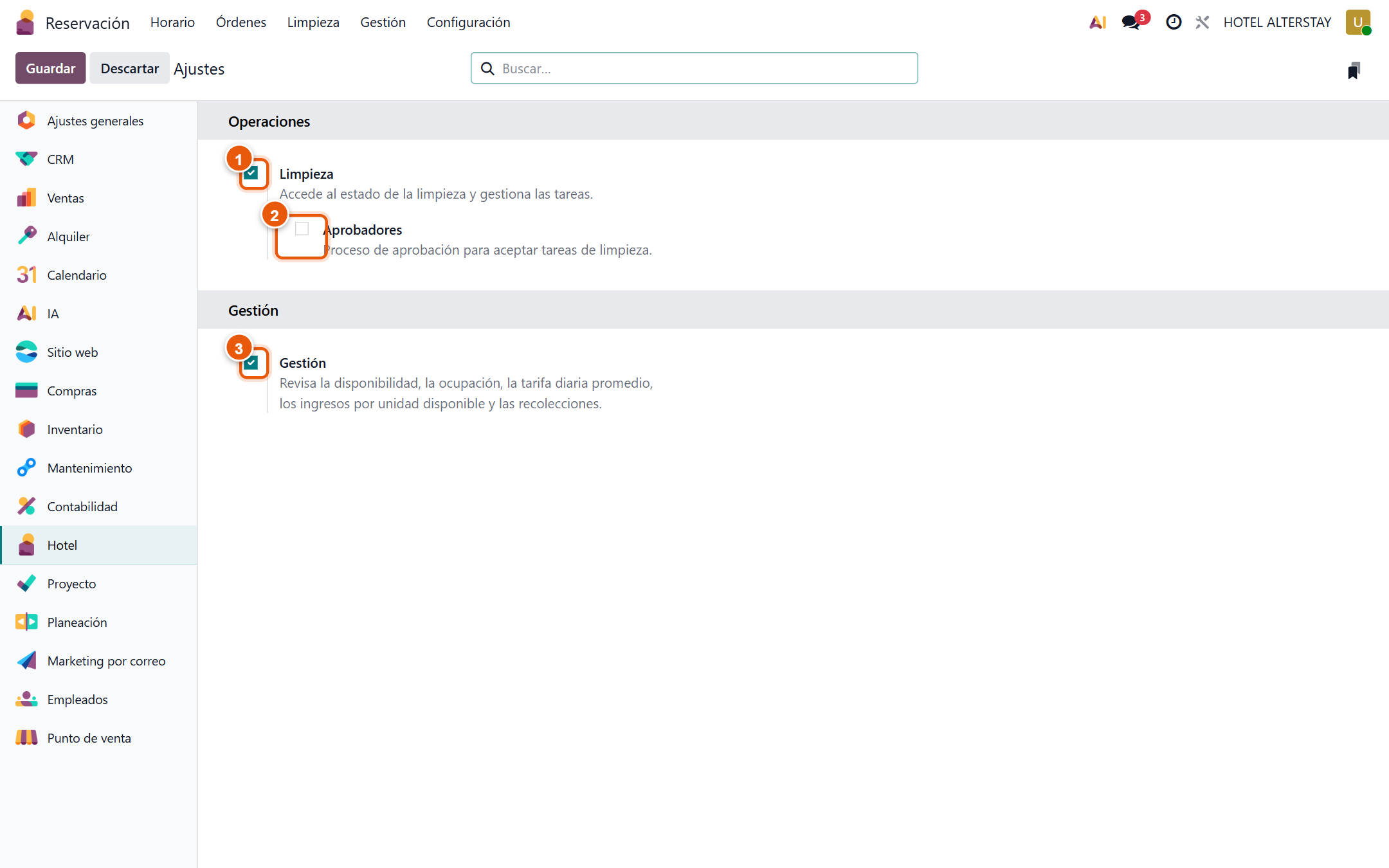 Configuración → Ajustes